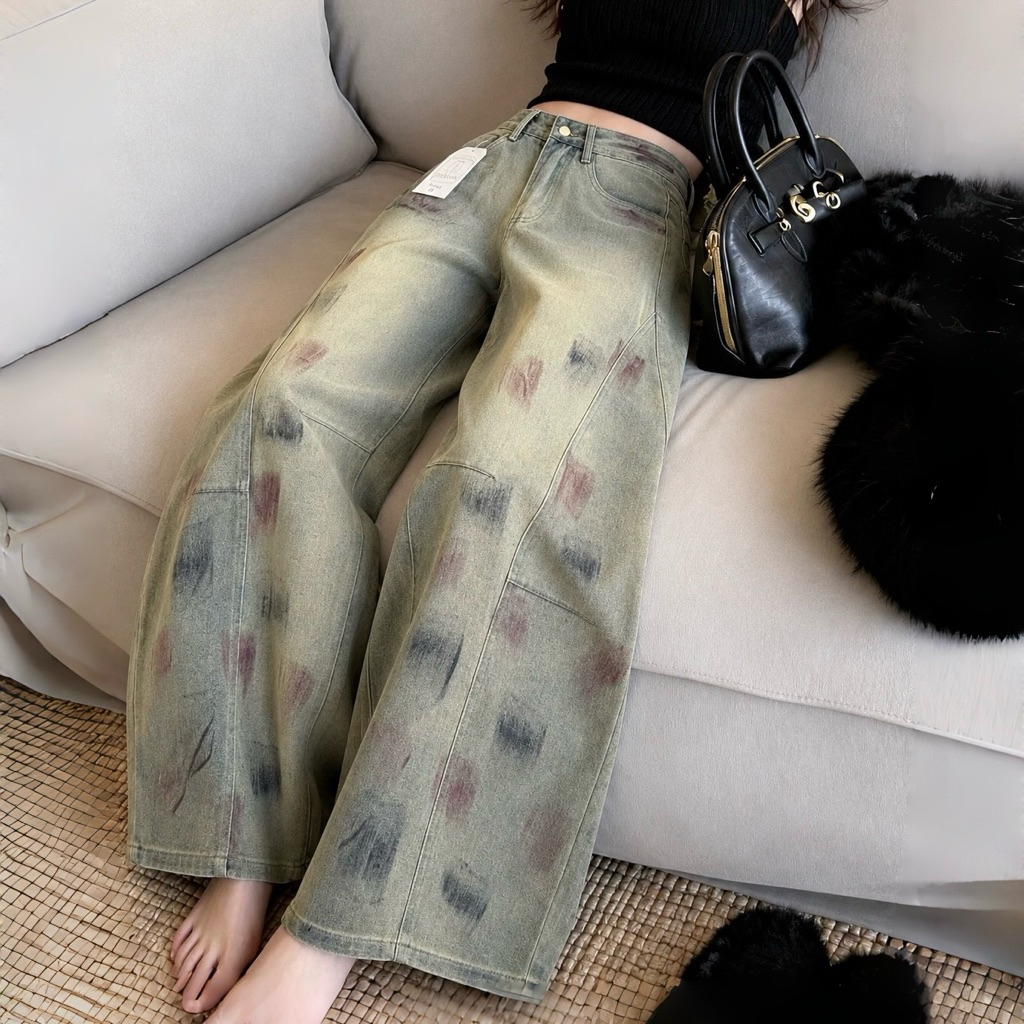 ลด 36%: JINJEANS-3318 __MGC_VARIANT_0__ Barrel baggy Jeans (Moss Latte)
