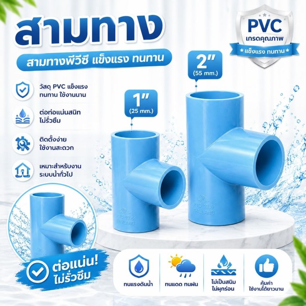 ลด 22%: ข้อต่อสามทาง PVC ขนาด 1" __MGC_VARIANT_0__ (แพค 25/50 ตัว)
