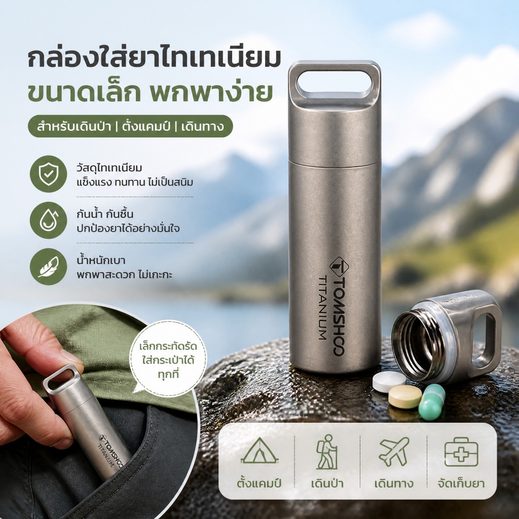 ลด 63%: TOMSHOO Titanium Pill Case