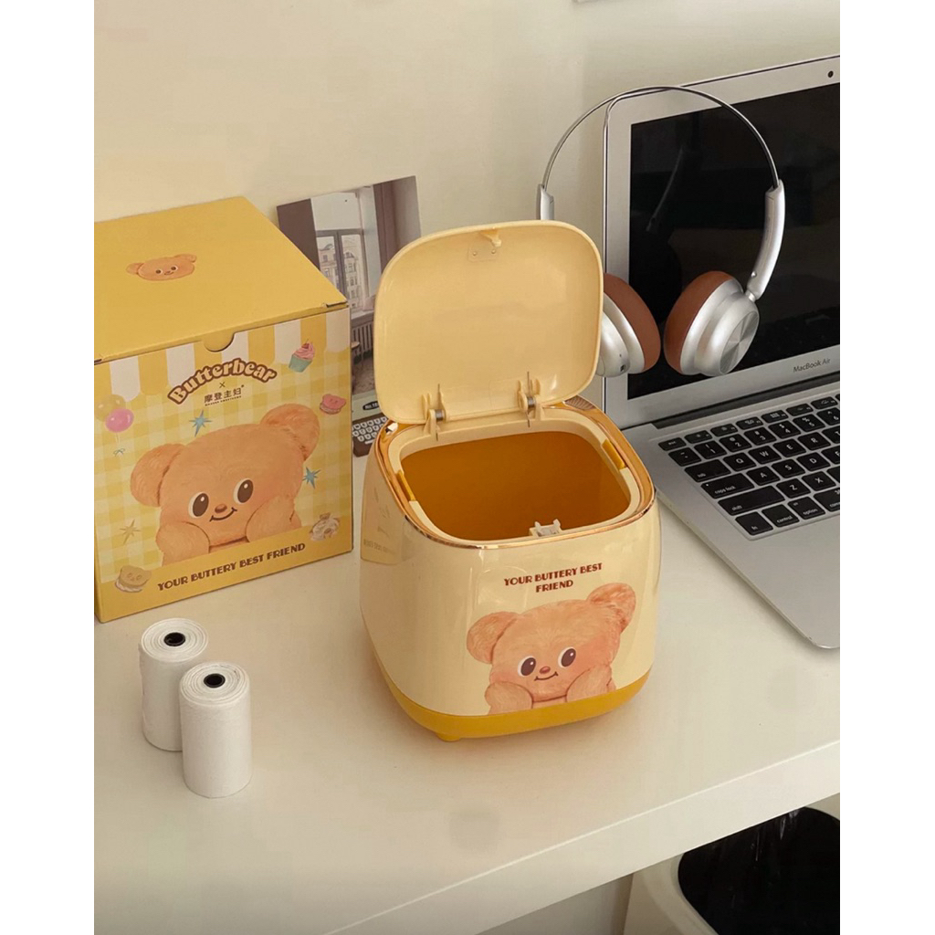ลด 50%: พร้อมส่งใน กล่องเก็บขยะขนาดเล็ก Butterbear เปิดปิดได้ง่าย สะดวกพกพา