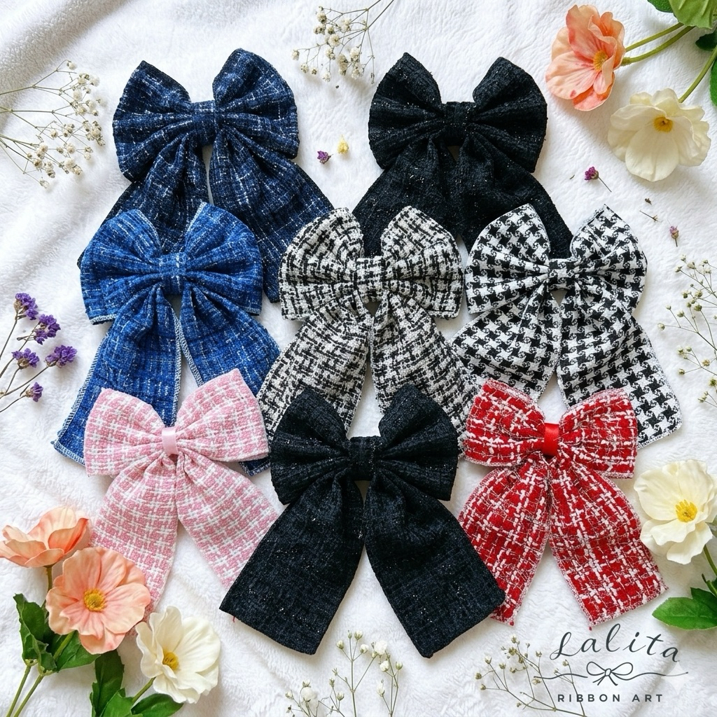 ลด 40%: โบว์ติดผม ผ้าทวิต โบว์ผ้า