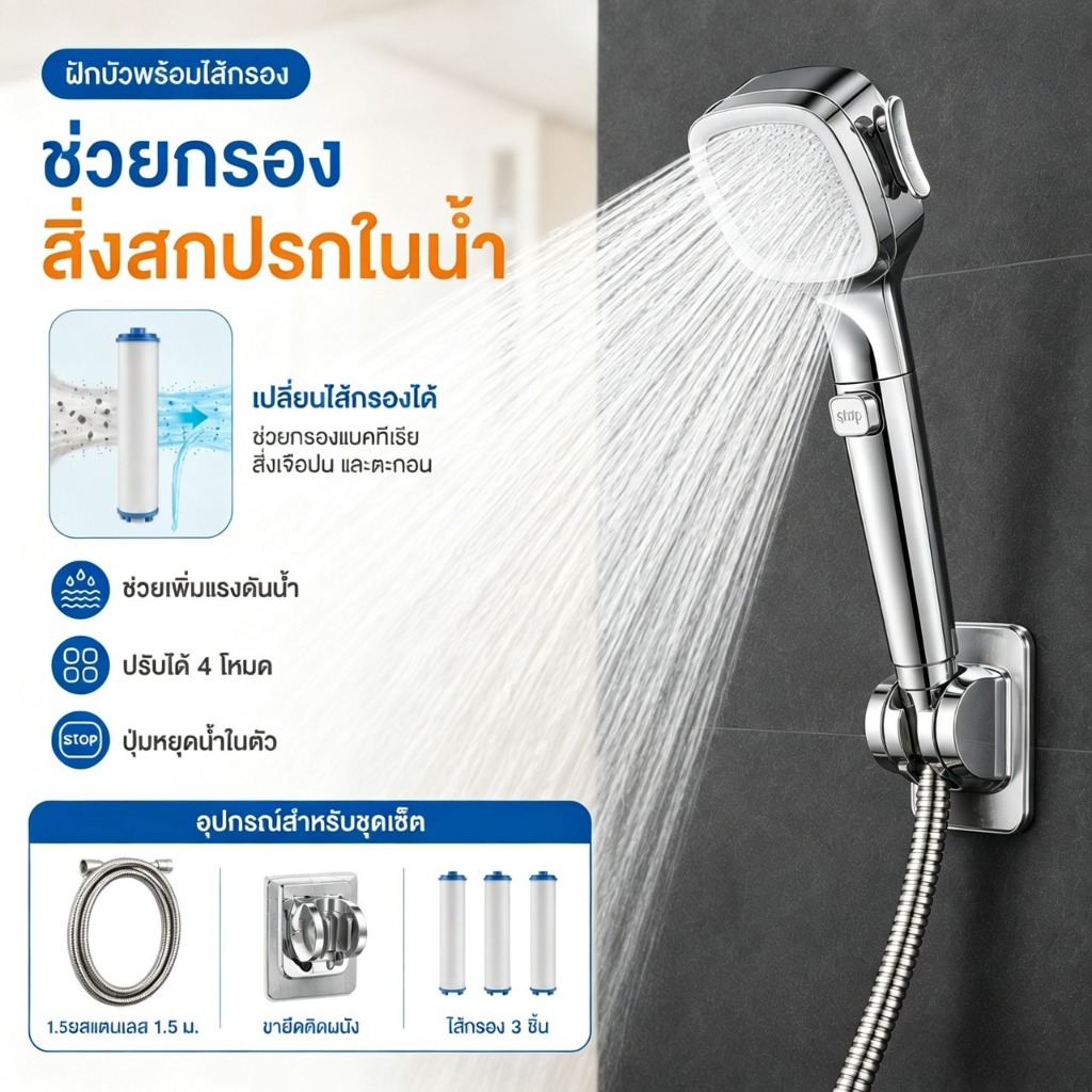 ลด 44% หัวฝักบัวกรองน้ําแรงดันสูง