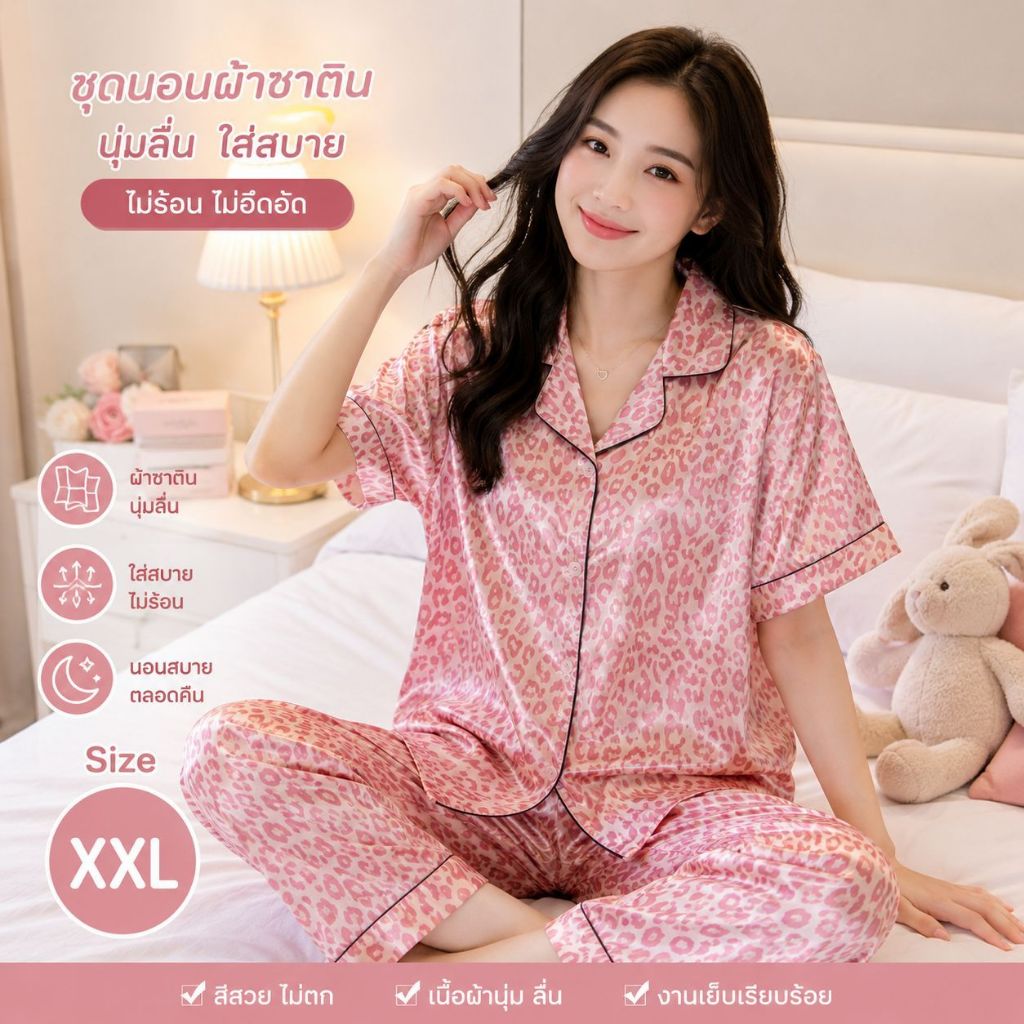 ลด 20%: ชุดนอนผ้าซาติน คอปก