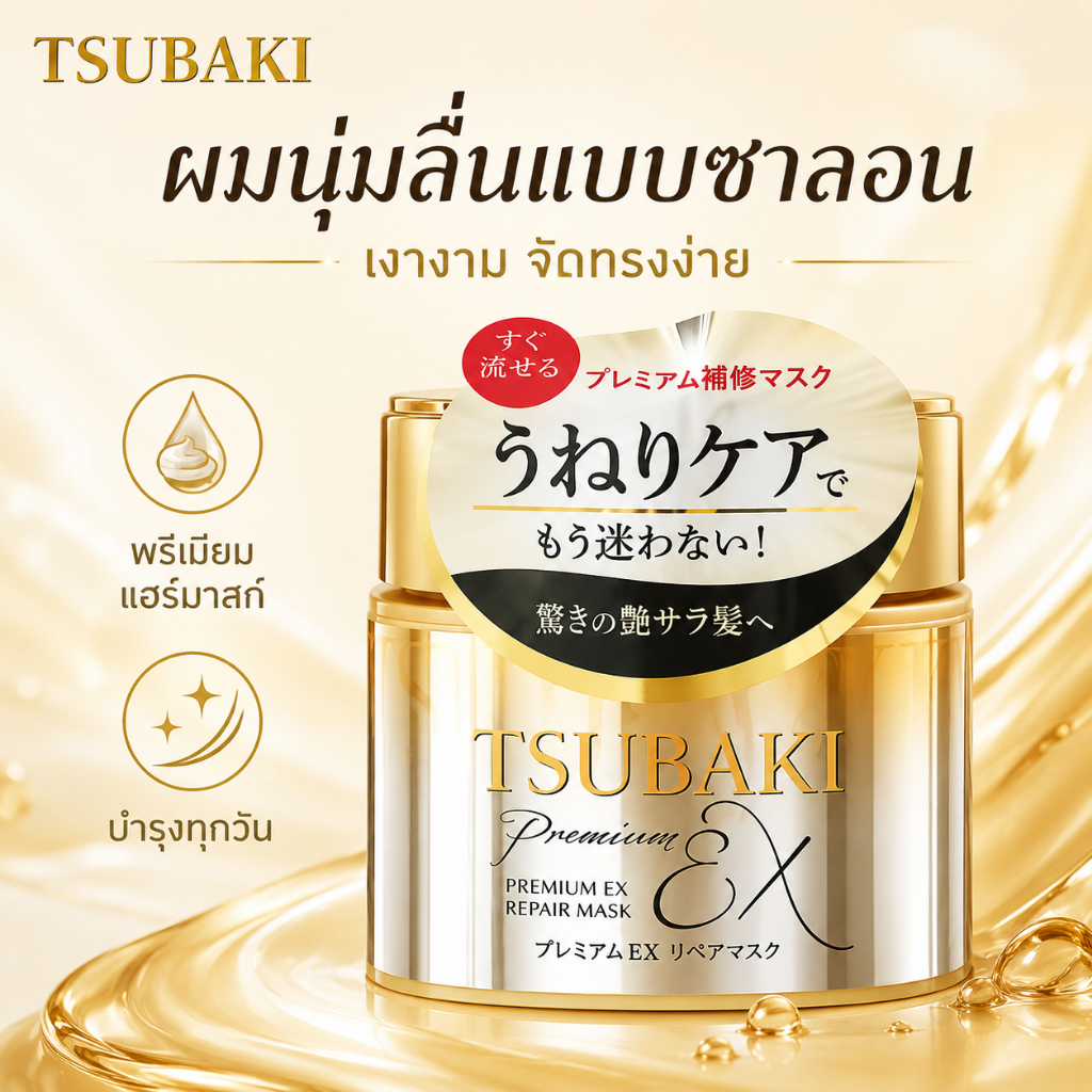 ลด 55%: TSUBAKI แฮร์มาสก์ ผมบุ่มลื่น