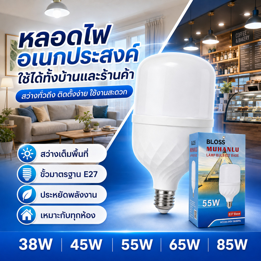 ลด 28%: หลอดไฟทรงกระบอก LED BULB MUHANLU