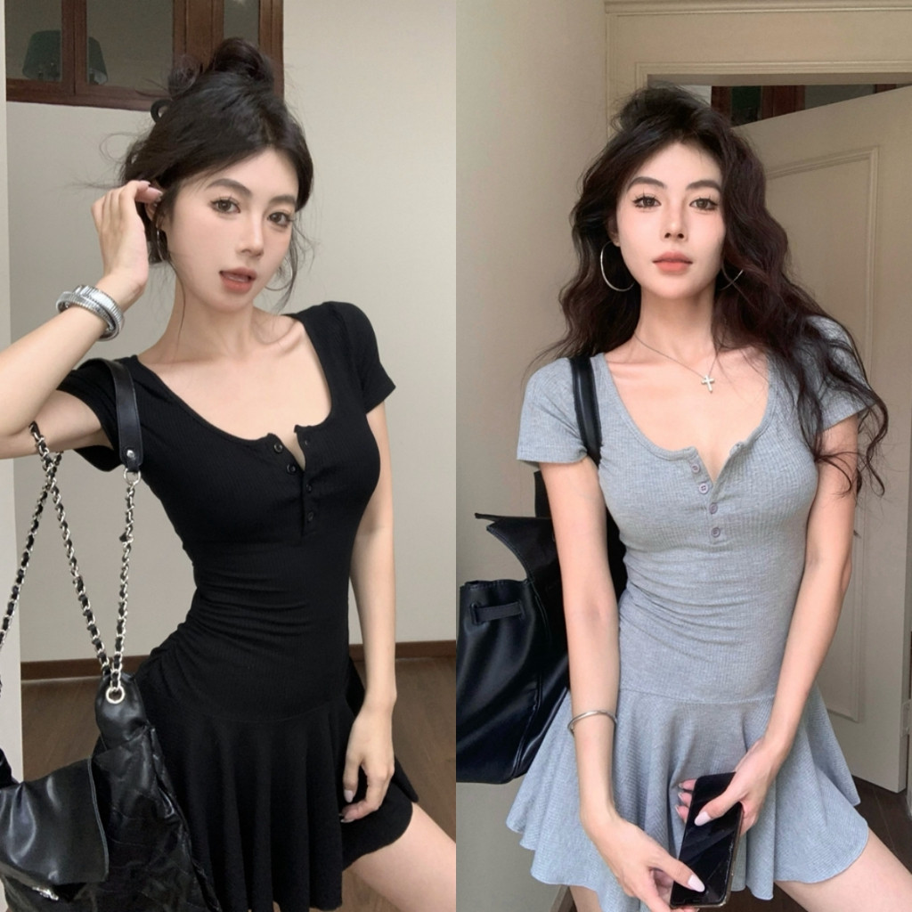 ลด 23%: Bella Shop ชุดเดรสสีเทา คอวี