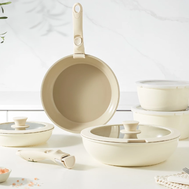 Redchef ชุดเครื่องครัวหินเซรามิก 16 ชิ้น ด้ามจับถอดได้ ทางเลือกใหม่ของครัวปลอดสารพิษ ประหยัดพื้นที่ และทนร้อนสูงถึง 450°C