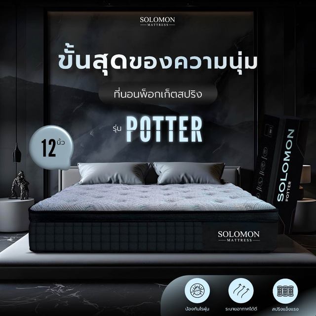 SOLOMON ที่นอนพ็อกเก็ตสปริง หนา12นิ้ว รุ่น POTTER รับประกัน10ปี