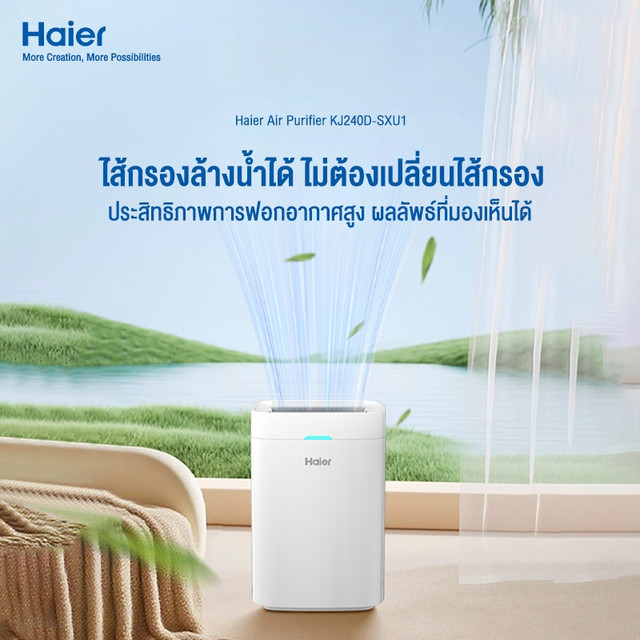 Haier Smart Air Purifier เครื่องฟอกอากาศ ไม่ต้องเปลี่ยนไส้กรอง รุ่น KJ240D-SXU1