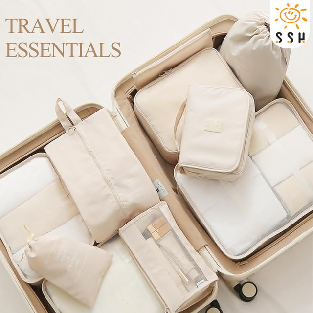 7 ชิ้น เซต กระเป๋าเดินทาง จัดระเบียบ ถุงเก็บซิปหนา ชิ้นกระเป๋าจัดระเบียบใส่เสื้อผ้า