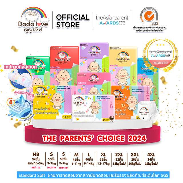 คุ้มพิเศษ 17% [ BCD ] DODOLOVE Standard Soft ผ้าอ้อม กางเกงผ้าอ้อม (แพ็คเดี่ยว) ผ้าอ้อมสำเร็จรูป Size NB-4XL นุ่ม บางเบา ใส่สบาย ผ้าอ้อมเด็ก  เด็กหญิง เด็กผู้ชาย เด็กแรกเกิด เด็ก