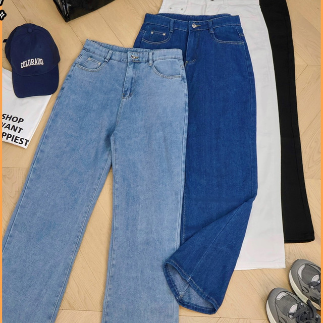 17.00% Polar Star กางเกงยีนส์ เอวสูง 6สี กางเกงขากระบอก S-5XL เท้ากว้าง สไตล์เกาหลี แนววินเทจ