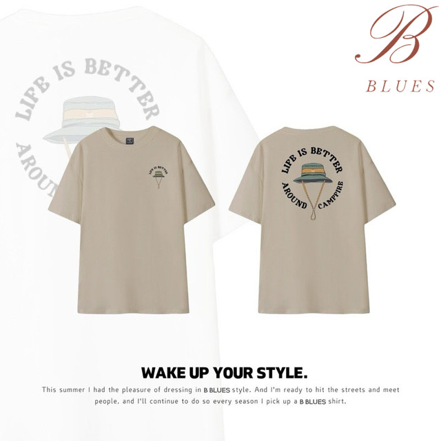 B BLUES เสื้อยืดผู้ชาย ลําลอง ผ้าฝ้าย แขนสั้น คอกลม ไม่ย้วย ไม่หด ผ้านุ่มใส่สบาย แฟชั่นฤดูร้อน สําหรับผู้ชาย และผู้หญิง