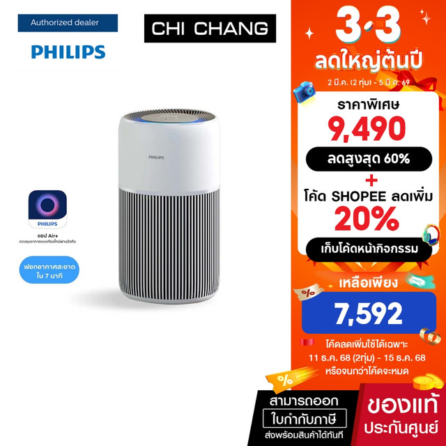 Philips Air Purifier เครื่องฟอกอากาศ AC2220/10 สำหรับห้องขนาด 109 ตร.ม.