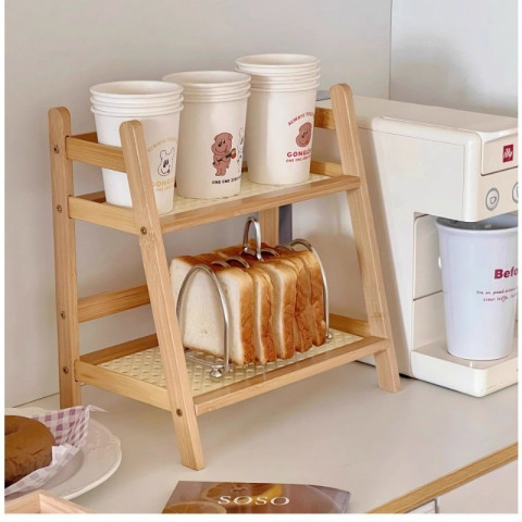 BHQ ชั้นวางเครื่องปรุง ไม้ไผ่ ชั้นวางของ 2 ชั้น สไตล์มินิมอล สำหรับวางของบนโต๊ะ Image6