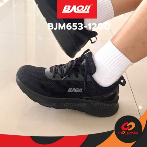 Baoji รองเท้าวิ่ง ผู้ชาย BJM653-1213, 1200 ผ้าใบดำล้วน ดำขาว บาโอจิ พร้อมส่ง Image7