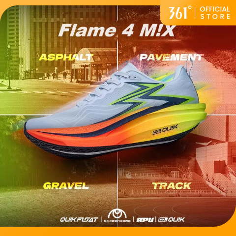 【จัดส่งในไทย】361 Degrees Flame 4 Mix | รองเท้าวิ่งสำหรับผู้ชายแบบมืออาชีพที่ทำจากคาร์บอนเพลท ระบายอากาศได้ดี ระบายความร้อนได้สบาย 672512204 Image1