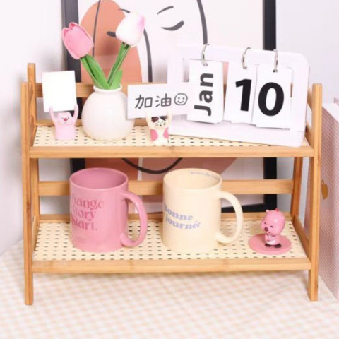 BHQ ชั้นวางเครื่องปรุง ไม้ไผ่ ชั้นวางของ 2 ชั้น สไตล์มินิมอล สำหรับวางของบนโต๊ะ Image8