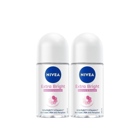 [สินค้าขายดี]  นีเวีย เอ็กซ์ตร้า ไบรท์ เรเดียนท์ แอนด์ สมูท โรลออน โรลออนระงับกลิ่น โรลออนผู้หญิง 50 มล. 2ชิ้น NIVEA Image6
