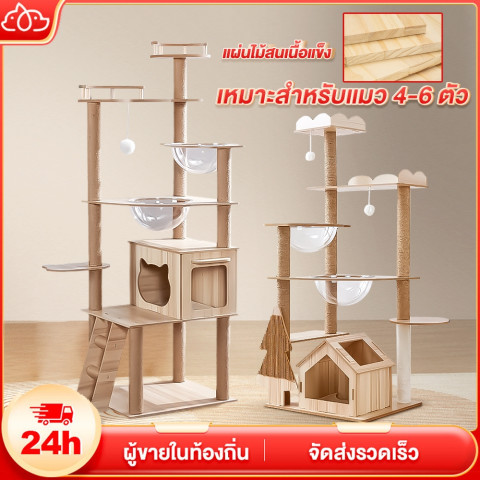 คอนโดแมว คอนโดแมวไม้ บ้านแมว 200CM เหมาะสำหรับเลี้ยงน้องแมว 4-6ตัว เสาลับเล็บ ขนาดใหญ่ สูง170CM