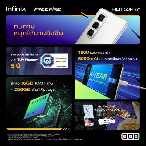 Infinix HOT 50 Pro+ 256+8GB (เพิ่มแรมสูงสุด 16GB) I ชิปเซ็ต Helio G100 I จอ AMOED โค้ง 3D 120Hz ขนาด 6.78" I บาง 6.8 มม. Image4