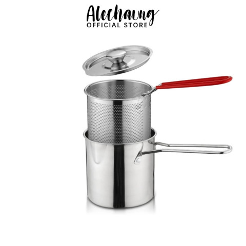 Alechaung หม้อทอดสแตนเลส หม้อกรองน้ำมัน Oil filter pot 1.2l 1.7l พร้อมที่จับ ช่วยกรองน้ำมันได้ดี Image1