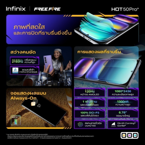 Infinix HOT 50 Pro+ 256+8GB (เพิ่มแรมสูงสุด 16GB) I ชิปเซ็ต Helio G100 I จอ AMOED โค้ง 3D 120Hz ขนาด 6.78" I บาง 6.8 มม. Image3