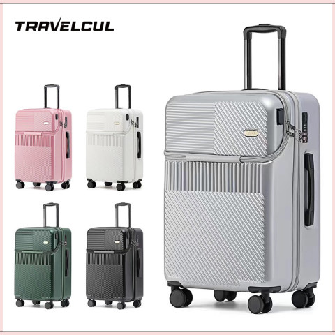 【สต็อกไทยพร้อมส่ง】TRAVELCUL กระเป๋าล้อลาก 20/24/26 นิ้วกระเป๋าอเนกประสงค์ช่องเสียบ USB ชาร์จ + การออกแบบเปิดด้านหน้าหยิบและวางสิ่งของได้สะดวกยิ่งขึ้น