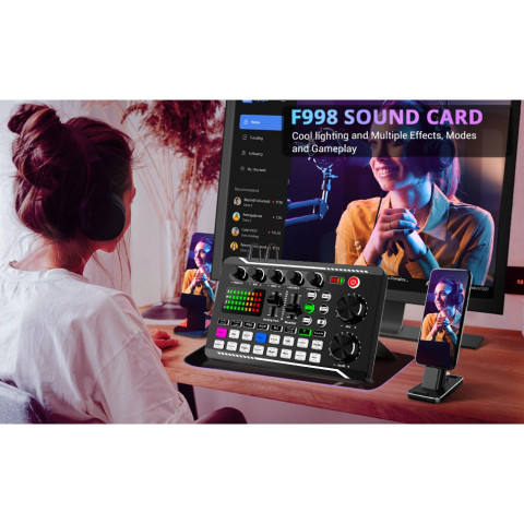 F998 Live Sound Card การ์ดเสียงไมโครโฟน เสียงอินเทอร์เฟซ เสียงมิกเซอร์การ์ด สำหรับโทรศัพท์ PC Image5