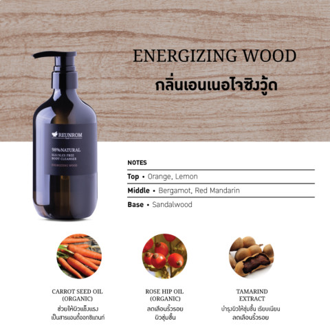 Reunrom ครีมอาบน้ำ ไนน์ตี้เอทเปอร์เซ็นต์เนเชอรัลเอสแอลเอส/เอสแอลอีเอสฟรีบอดี้คลีนเซอร์ 500ml เอนเนอไจซิงวู้ด แชมพู Image3