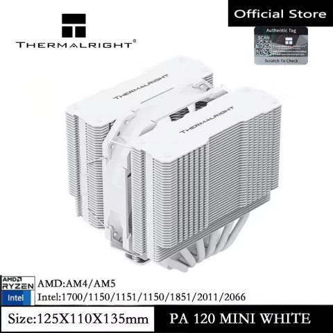 Thermalright PA120 Mini สีขาวหม้อน้ํา CPU Air Cooler 6 ท่อความร้อน 120 มม.TL-D12W PWM พัดลม 135 มม.สูง Double Towers Cooler สําหรับ AMD AM4 AM5/Intel LGA 1851/1700/1200/2011 Image1
