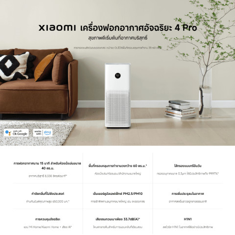 Xiaomi Smart Air Purifier 4 Pro ฟอกอากาศ I การกรองขนสัตว์และละอองเกสร I หน้าจอ OLED พื้นที่ให้บริการ 35-60 ตร.ม Image2