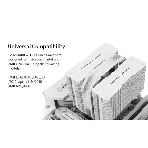 Thermalright PA120 Mini สีขาวหม้อน้ํา CPU Air Cooler 6 ท่อความร้อน 120 มม.TL-D12W PWM พัดลม 135 มม.สูง Double Towers Cooler สําหรับ AMD AM4 AM5/Intel LGA 1851/1700/1200/2011 Image7