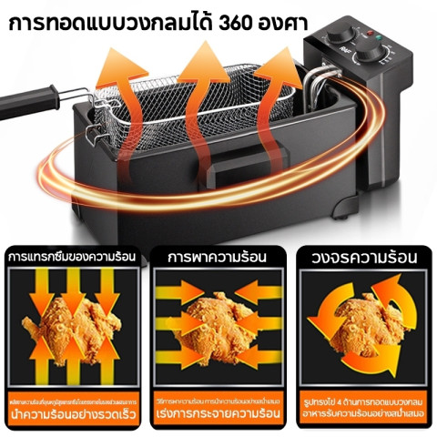 🔥RAF หม้อทอดไฟฟ้า Deep Fryer 3L สแตนเลส316 2000W ปรับอุณหภูมิได้ ทอดเฟรนช์ฟราย หม้อถอดล้างได้ ร้อนเร็ว 2 นาที Image5