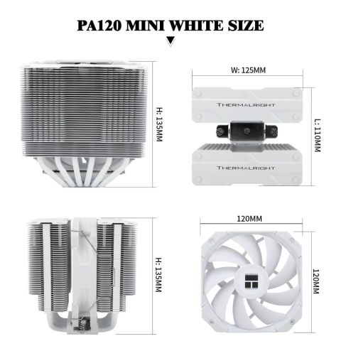 Thermalright PA120 Mini สีขาวหม้อน้ํา CPU Air Cooler 6 ท่อความร้อน 120 มม.TL-D12W PWM พัดลม 135 มม.สูง Double Towers Cooler สําหรับ AMD AM4 AM5/Intel LGA 1851/1700/1200/2011 Image4