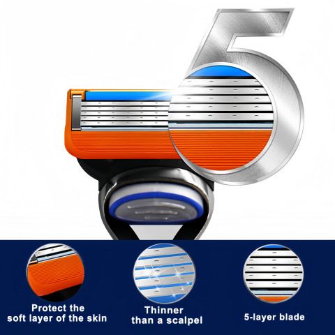 Gillette Fusion 5 Proglide Proshield 5 ชั้นความปลอดภัยการโกนหนวดแทนใบมีดโกนคู่มือมีดโกนตรงใบหน้าสำหรับผู้ชาย Image3