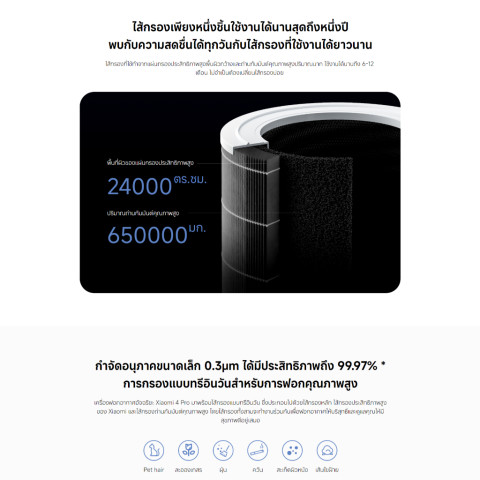 Xiaomi Smart Air Purifier 4 Pro ฟอกอากาศ I การกรองขนสัตว์และละอองเกสร I หน้าจอ OLED พื้นที่ให้บริการ 35-60 ตร.ม Image5