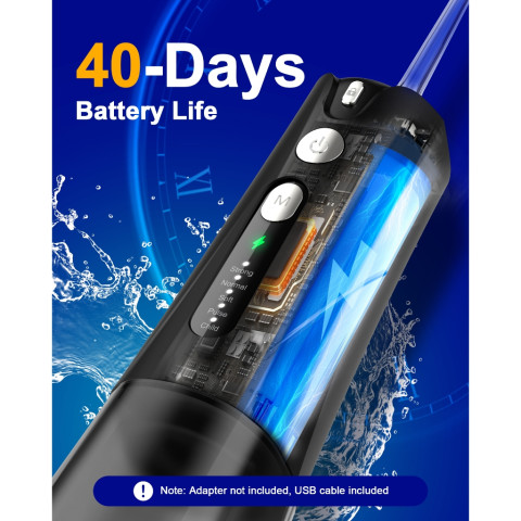 Bezvoi Y207 ไหมขัดฟันน้ําสีดําสําหรับฟันไร้สาย: Irrigator ปาก 5 โหมด, 300ML ถังน้ํา IPX7 กันน้ําไฟฟ้าทําความสะอาดฟัน,พร้อม 6 เคล็ดลับหัวฉีดรับประกัน 24 เดือน Image2