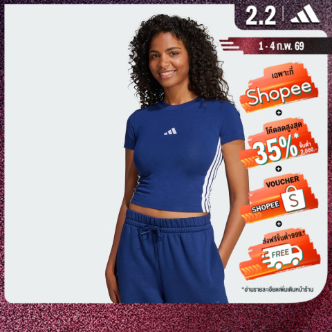 adidas Lifestyle Essentials 3-Stripes Slim Baby Tee Women Blue JE1240 Image1