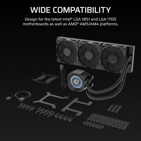 CORSAIR NAUTILUS 360 RS LCD 360MM LIQUID CPU COOLER, BLACK : WHITE Image7