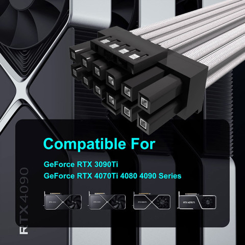 TEUCER PCI-E 5.0 GPU 730 มม.16PIN สาย 12 + 4 PIN 12VHPWR ATX 3.0 Modular สายไฟสําหรับ RTX 3090Ti 4070Ti 4080 4090 Image2
