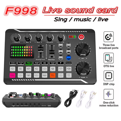 F998 Live Sound Card การ์ดเสียงไมโครโฟน เสียงอินเทอร์เฟซ เสียงมิกเซอร์การ์ด สำหรับโทรศัพท์ PC Image1