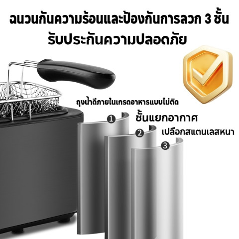🔥RAF หม้อทอดไฟฟ้า Deep Fryer 3L สแตนเลส316 2000W ปรับอุณหภูมิได้ ทอดเฟรนช์ฟราย หม้อถอดล้างได้ ร้อนเร็ว 2 นาที Image2