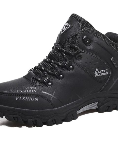 รองเท้าบู๊ตตั้งสูงสำหรับผู้ชาย บุขนแกะ ทนทานต่อการลื่น อบอุ่น รองเท้าเดินป่ากลางแจ้ง รองเท้าเดินทาง รองเท้าผ้าฝ้าย ฤดูหนาว รองเท้าผู้ชาย รองเท้าบู๊ตตั้งสูง Image2