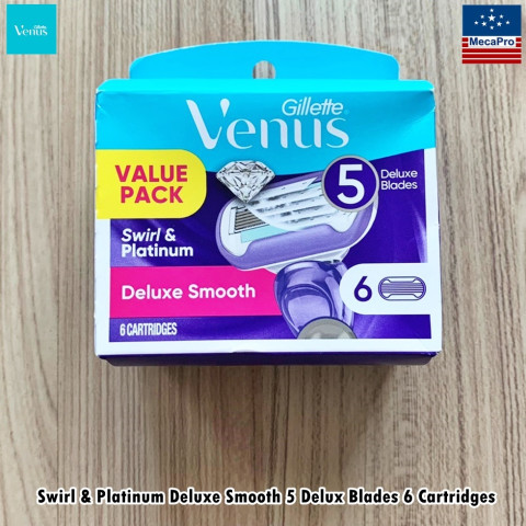 Gillette Venus® Swirl & Platinum Delux Smooth 5 Deluxe Blades 4 Cartridges ยิลเลตต์วีนัส ใบมีดโกน 5 ชั้น Image1
