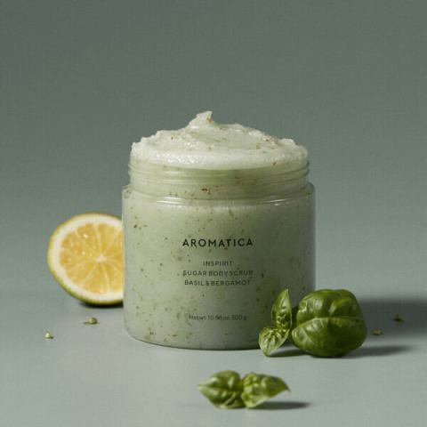 aromatica | สครับน้ำตาลสำหรับผิวกาย กลิ่นโหระพาและเบอร์กาม็อต 300 กรัม Image2