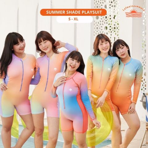 🌈Letmeinsummers🌈 Summer Shade Playsuit ชุดหมีวันพีชซิปหน้า สีพาสเทลสดใส ผ้ากันUV มีฟองน้ำ  P124 Image1
