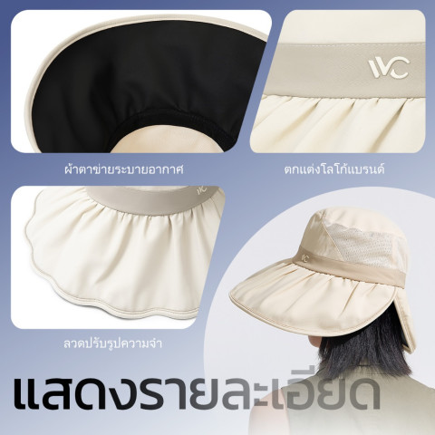 VVC หมวกกันแดดผู้หญิงปกป้องทั้งใบหน้า UPF50+ แบบเปิดกระหม่อม สำหรับฤดูร้อน Image4