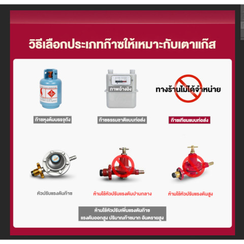 Tixx เตาแก๊ส เตาแก๊ส2หัว 5.2Kw พื้นผิวกระจก เตา วาล์วทองแดง ทำความสะอาดง่าย Tabletop Gas Stove Image8