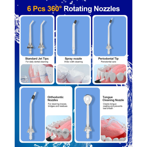 Bezvoi Y207 ไหมขัดฟันน้ําสีดําสําหรับฟันไร้สาย: Irrigator ปาก 5 โหมด, 300ML ถังน้ํา IPX7 กันน้ําไฟฟ้าทําความสะอาดฟัน,พร้อม 6 เคล็ดลับหัวฉีดรับประกัน 24 เดือน Image4